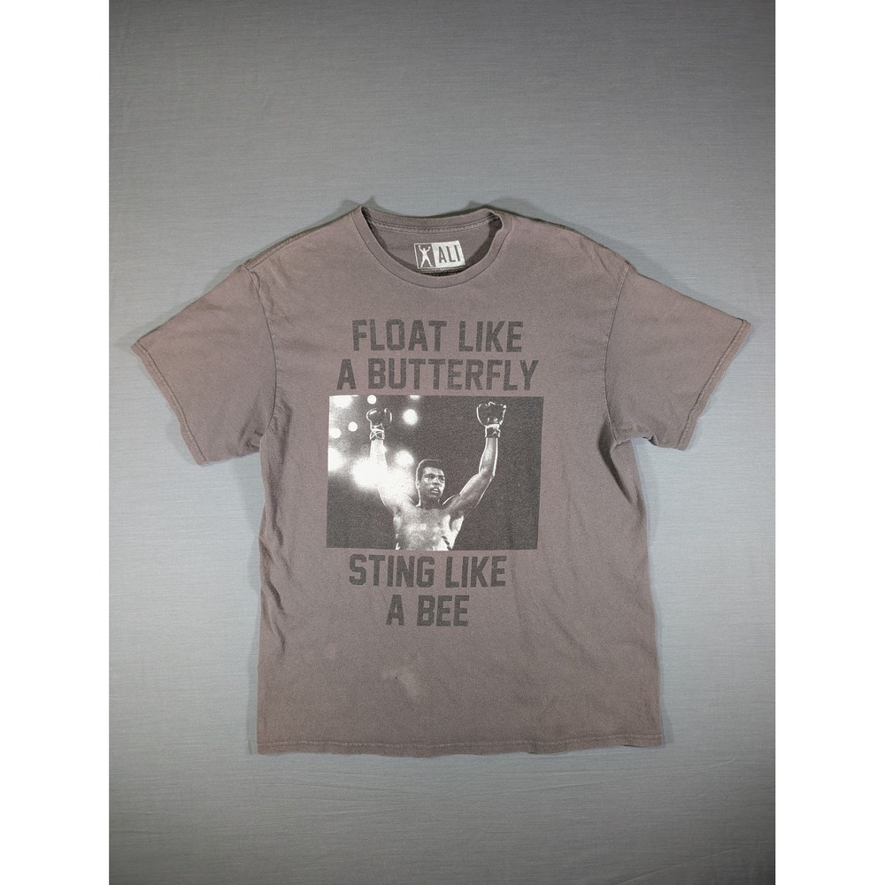 Muhammad Ali Float Like A Butterfly Graphic T-Shirt Mens Large Gray Brown